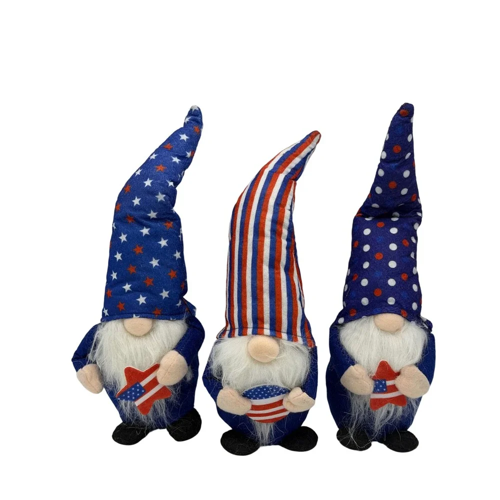 8pc Patriotic Gnome Decor Set 4th of July Americana Plush Wood Metal Big‎ Lots
